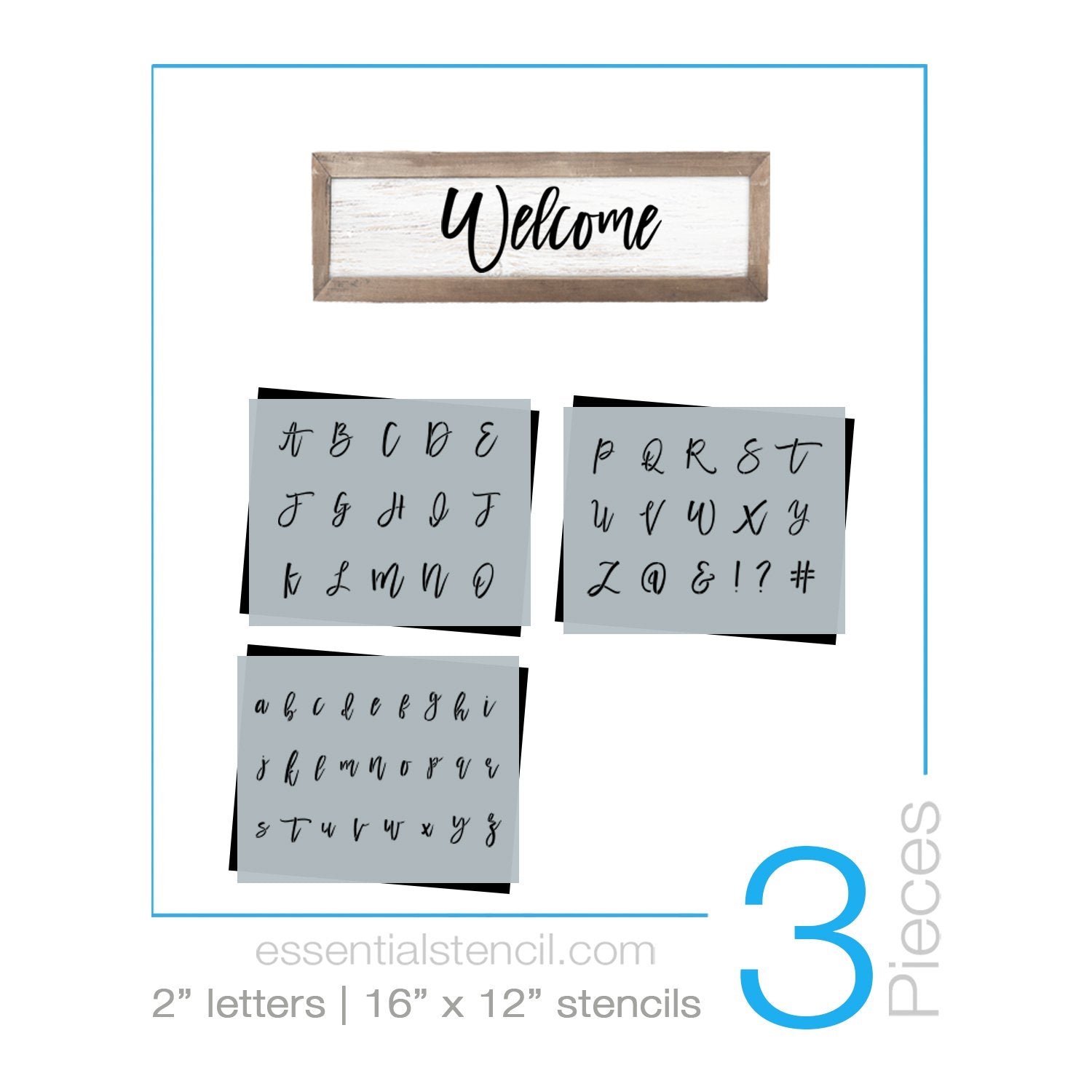 Diy reusable 2 inch A-Z script letter stencils, 2 inch farmhouse letter stencils