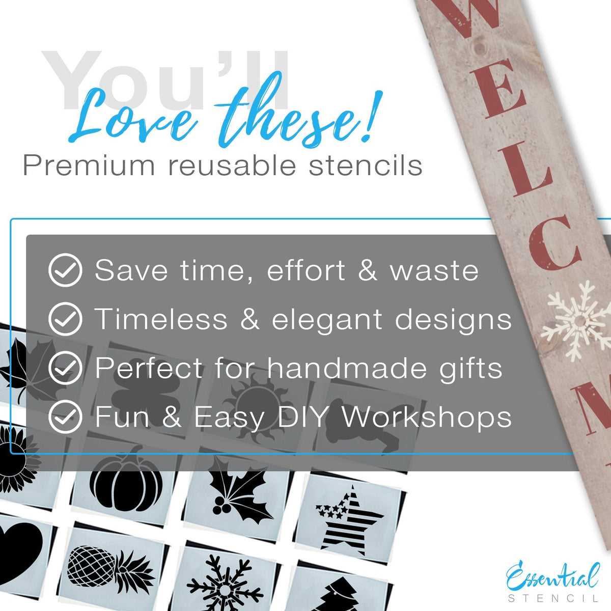 DIY reusable seasonal icon stencils, Vertical porch sign seasonal icon stencils, Fall Leaf stencil, Shamrock stencil, sun stencil, mistletoe stencil, bunny stencil, sunflower stencil, pumpkin stencil, Star flag stencil, flag star stencil, heart stencil, pineapple stencil, snowflake stencil, Christmas tree stencil, Porch leaner seasonal icon add ons, Vertical Porch sign seasonal icon add ons