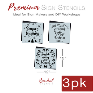 DIY reusable Christmas stencils for painting wood signs, Season's Greetings with snow stencil, my favorite color is Christmas lights stencil, joyful merry and blessed wood sign stencil, Christmas crafts, Holiday stencils for wood sign, Seasonal stencils