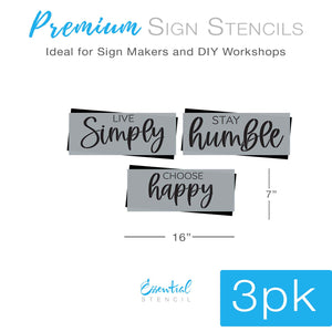 DIY reusable modern farmhouse simple sayings wood sign stencils, live simply wood sign stencil, stay humble wood sign stencil cut out choose happy wood sign stencil cut out, diy everyday farmhouse wood signs, rustic wood signs