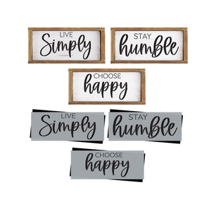 DIY reusable modern farmhouse simple sayings wood sign stencils, live simply wood sign stencil, stay humble wood sign stencil cut out choose happy wood sign stencil cut out, diy everyday  farmhouse wood signs, rustic wood signs