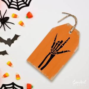diy halloween tiered tray mini wood tags, mini tag skeleton stencil , skull with flowers stencil, skeleton hand stencil, rock and roll skeleton hand stencil, diy halloween decor