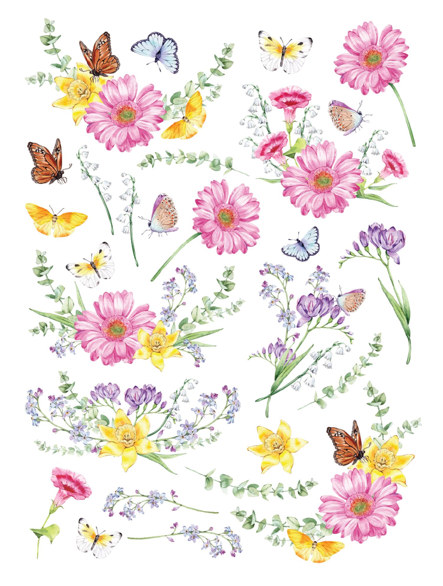 Spring Flowers & Butterflies Rub-on Transfer-Rub-on Transfer-Essential Stencil