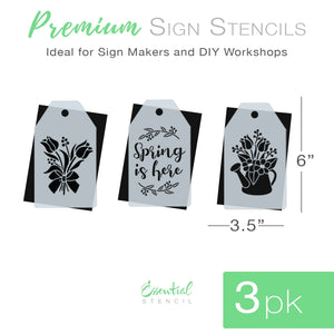 Spring is Here Mini Tag Stencil Set (3 Pack) Tulips and Spring flower Watering Can Stencil