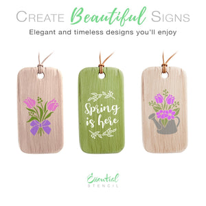 Spring is Here Mini Tag Stencil Set (3 Pack) Tulips and Spring flower Watering Can Stencil