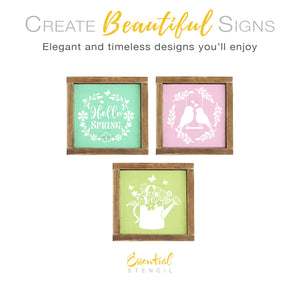 diy reusable springtime wood sign stencils, spring lovebirds wood sign stencil, watering can with flowers and butterflies wood sign stencil, hello spring with floral wreath wood sign stencil, diy spring home decor