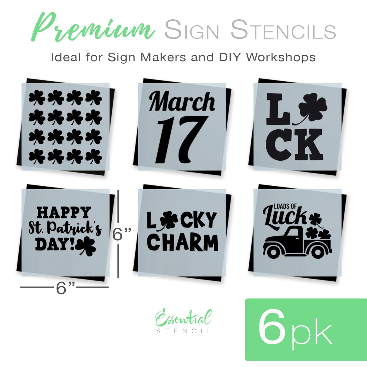 DIY reusable farmhouse St. Patrick's Day sign stencils, shamrock stencils, shamrocks vintage truck sign stencils, happy st. patrick's day sign stencils, lucky charm sign stencil, March 17 stencil