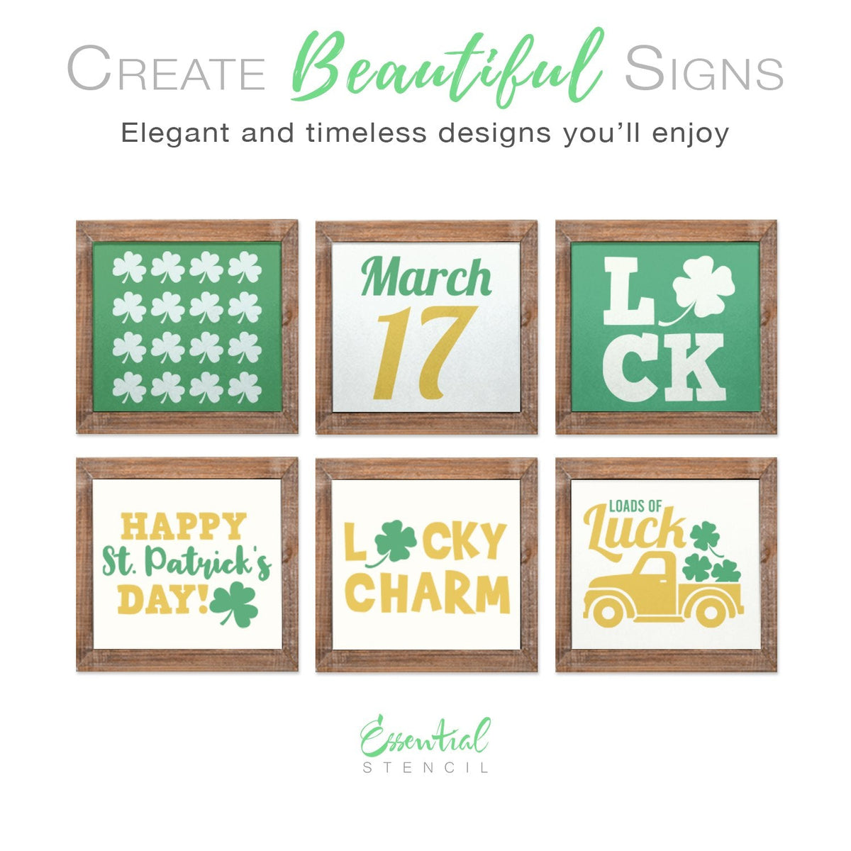 DIY reusable farmhouse St. Patrick's Day sign stencils, shamrock stencils, shamrocks vintage truck sign stencils, happy st. patrick's day sign stencils, lucky charm sign stencil, March 17 stencil