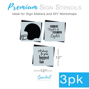 Diy farmhouse football home decor, Reusable sports theme sign stencils, Friday Nights and stadium lights, I'll always be your biggest fan Football stencil template 