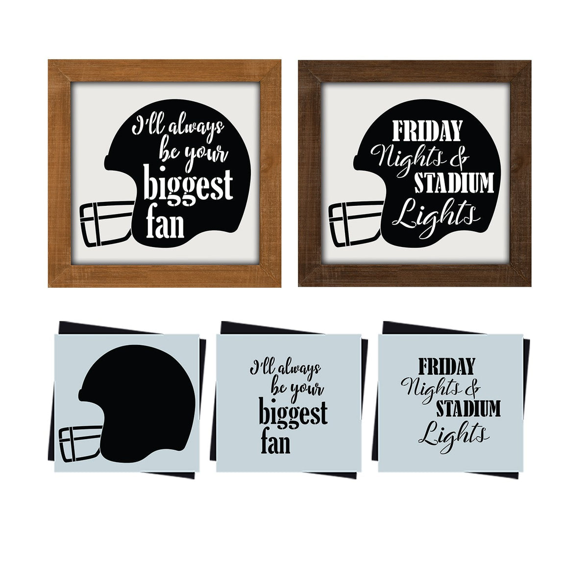 Diy farmhouse football home decor, Reusable sports theme sign stencils, Friday Nights and stadium lights, I'll always be your biggest fan Football stencil template 