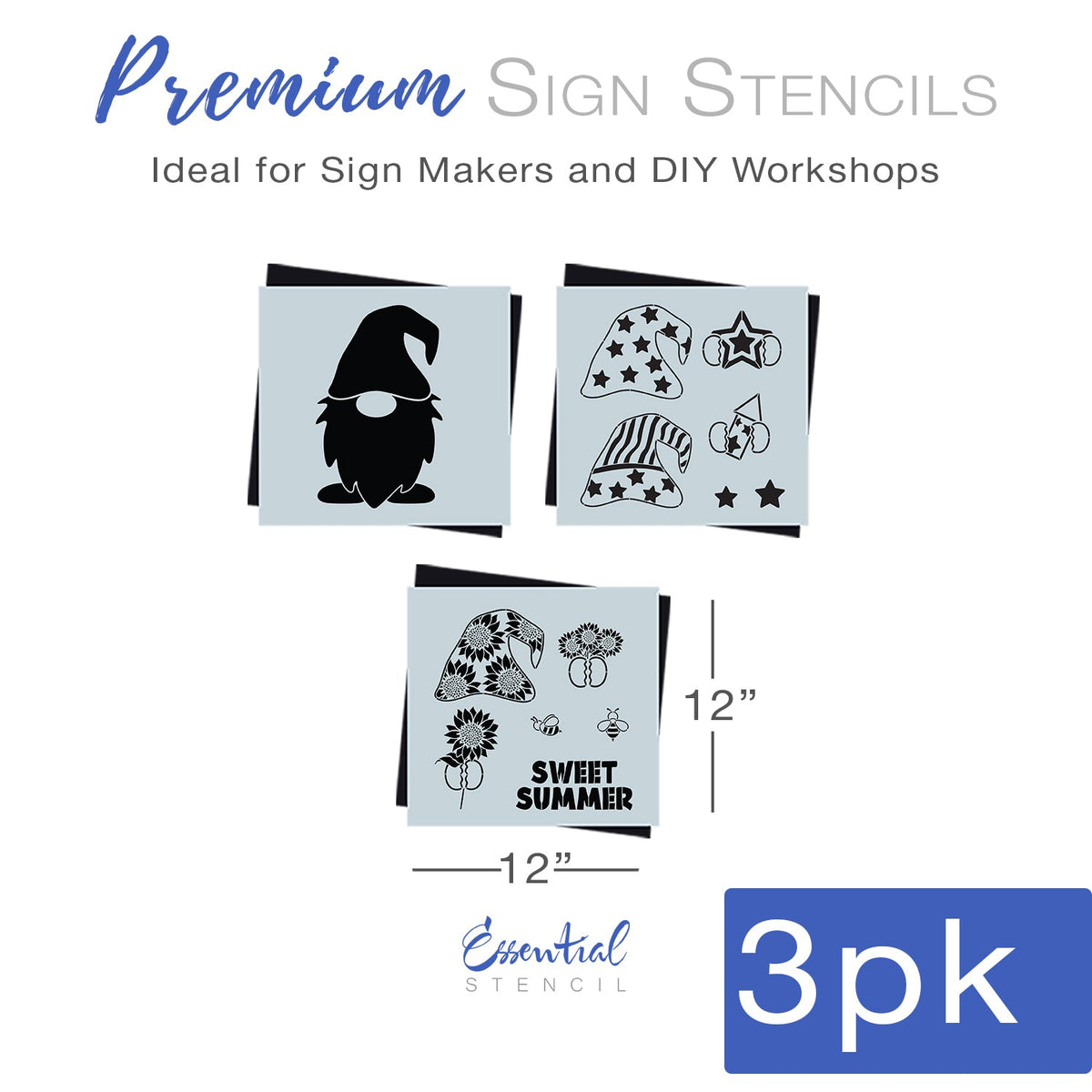 DIY reusable Summer Gnome stencils for wood signs, Patriotic Gnome with stars and stripes hat, sweet summer sunflower gnomes and bees gnome stencils for wood signs, summer diy farmhouse decor, decorating with gnomes, diy gnome pillow