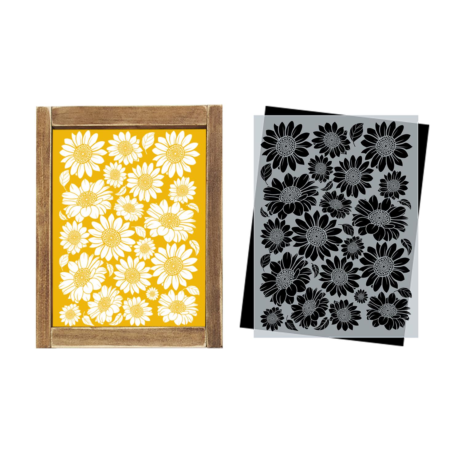 DIY reusable sunflower print pattern stencil for painting wood signs, sunflower pattern template, paint sunflowers, floating sunflowers stencil,  simple sunflower stencils, sunflower faces stencil