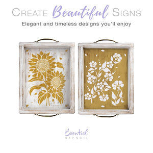 DIY flower reusable furniture pattern stencils, floral pattern design, Sunflower stencil and Periwinkle stencil