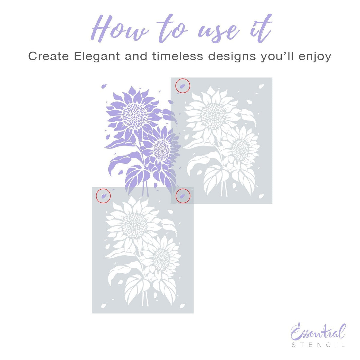 DIY flower reusable furniture pattern stencils, floral pattern design, Sunflower stencil and Periwinkle stencil