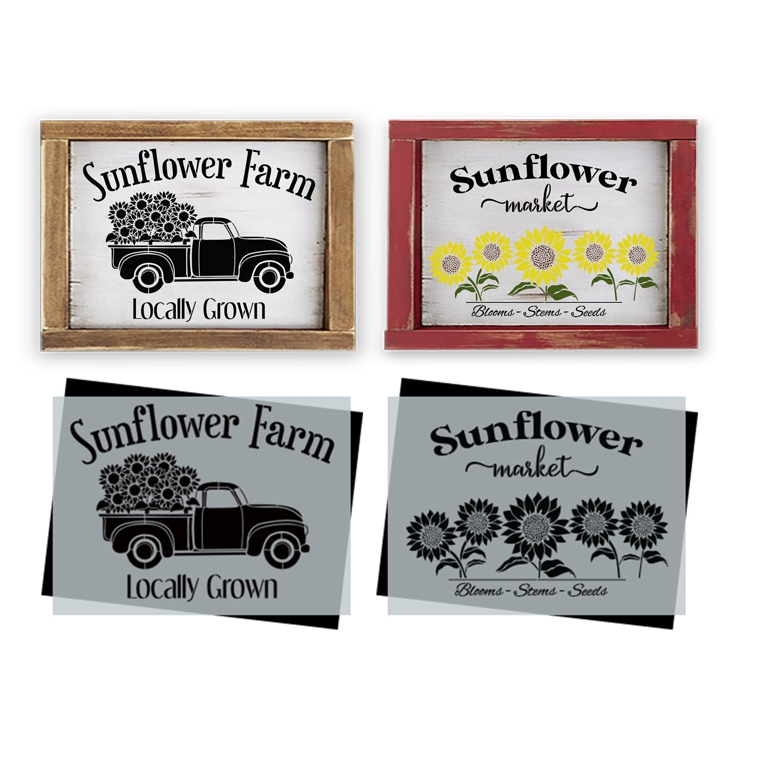 DIY Reusable Sunflower Farm Vintage Truck Sign Stencil Set, Sunflower Market stencil, Blooms, Stems, Seeds Template
