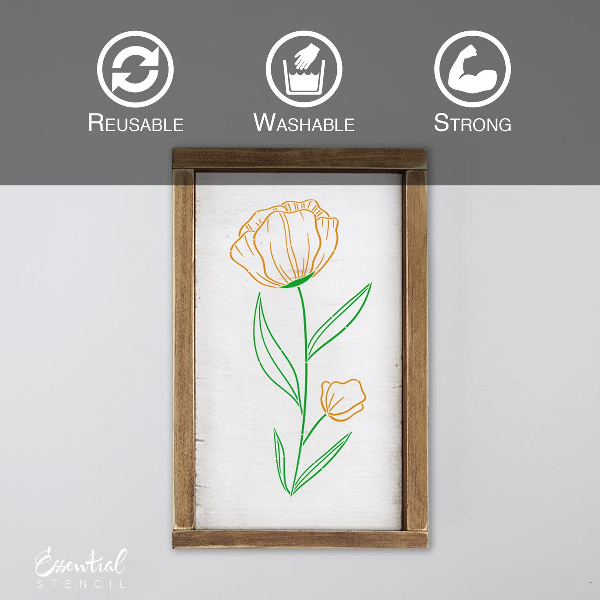 DIY reusable wildflower stencils, thin pencil art flower stencils, diy minimalistic spring home decor, lavender flower stencil, poppy flower stencil, flax flower stencil, diy wildflower wood signs