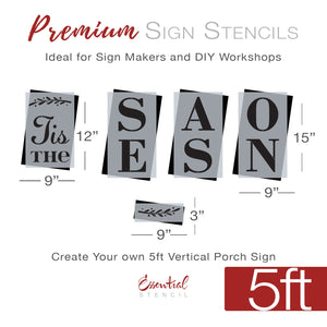 DIY reusable farmhouse Christmas porch leaner tis the season sign stencil, 5 ft vertical tis the season porch sign stencil, Christmas porch signs, five foot Christmas porch leaners