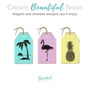 Diy tiered tray decor, beach theme reusable sign stencils, pineapple stencil, flamingo stencil, palm tree stencil
