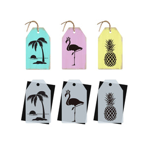 Diy tiered tray decor, beach theme reusable sign stencils, pineapple stencil, flamingo stencil, palm tree stencil