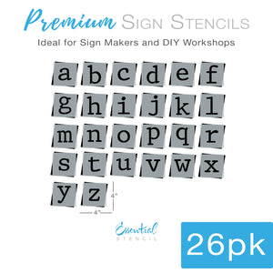 Typewriter Font Alphabet Stencil Set | 3" Letters (26PCS)-Alphabet-Essential Stencil
