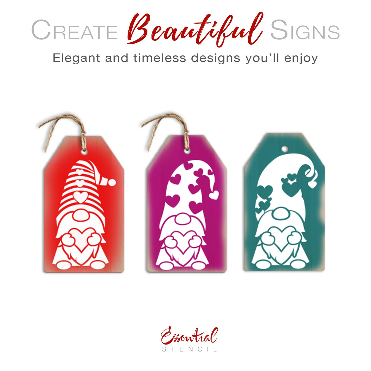 Valentine's Gnomes Mini Tag Stencil Set (3 Pack)-Valentine-Essential Stencil