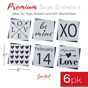 Reusable Valentine's Sign Stencils for painting wood signs | DIY Farmhouse Valentines Day Decor | February 14th stencil, Love arrow Stencil, XO stencil, all you need is love stencil, heart pattern stencil, be mine stencil