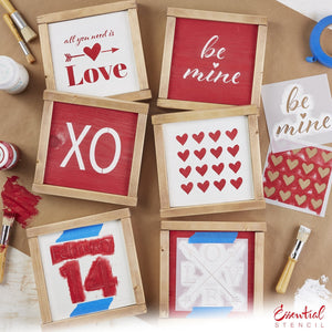 Reusable Valentine's Sign Stencils for painting wood signs | DIY Farmhouse Valentines Day Decor | February 14th stencil, Love arrow Stencil, XO stencil, all you need is love stencil, heart pattern stencil, be mine stencil