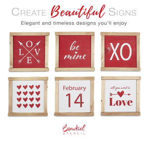 Reusable Valentine's Sign Stencils for painting wood signs | DIY Farmhouse Valentines Day Decor | February 14th stencil, Love arrow Stencil, XO stencil, all you need is love stencil, heart pattern stencil, be mine stencil