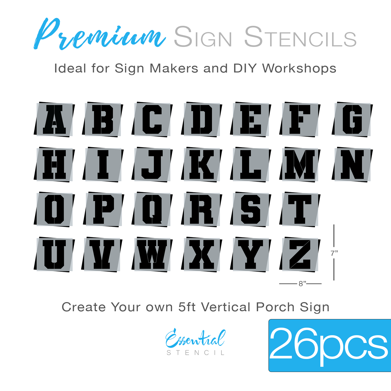Reusable 5 Varsity Alphabet Letter Stencils  DIY Vertical Farmhouse Porch  Signs - Essential Stencil