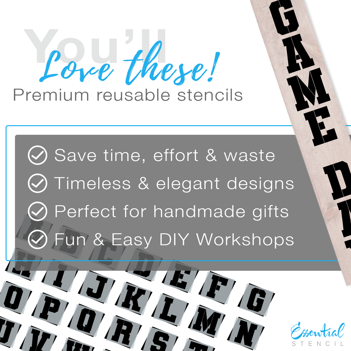 DIY reusable varsity font letters for stenciling, letters for painting, diy porch sign letters, large varsity font a-z letters stencils