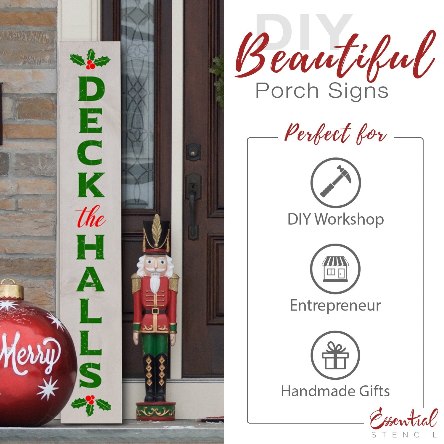 X-Large 72 MERRY CHRISTMAS STENCIL for Painting on Wood Reusable Ideal for  DIY Crafting Tall Vertical Holiday Seasonal Porch Signs or Rustic Pallet  Entrance Signs - 72 x 12 - 3pc 
