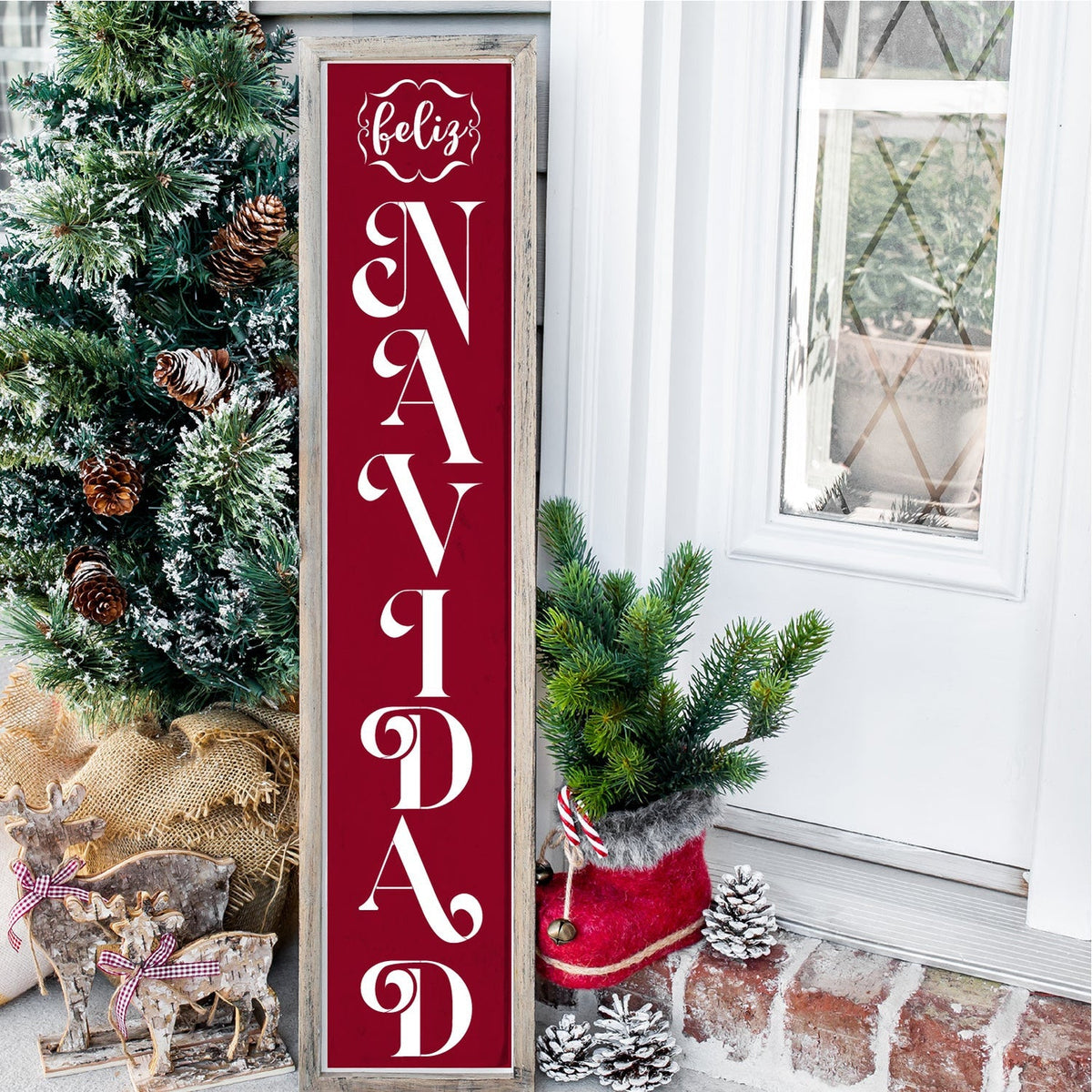 DIY reusable  feliz navidad vertical porch leaner sign stencil, spanish christmas sign stencils, 5ft  porch leaner, Christmas stencils for painting wood signs, vertical spaniish porch signs, spanish front door decor