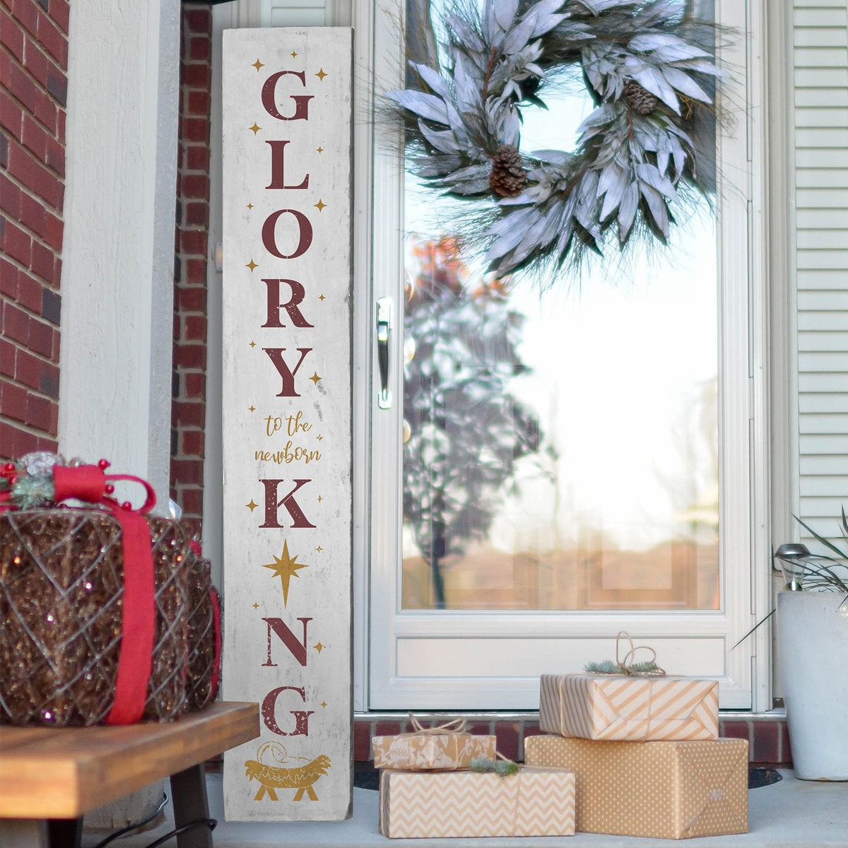 DIY reusable farmhouse Christmas template, reusable farmhouse Christmas sign stencil, Christmas stencils, diy Christmas home decor, Vertical Glory to the newborn King 5ft porch sign stencil, glory to the newborn king porch leaner template