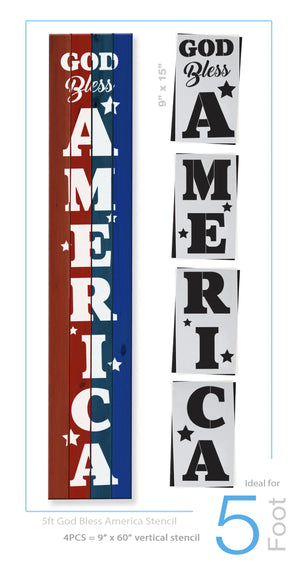Reusable 4th of july sign stencil for painting on wood, DIY patriotic porch sign for independence day, God Bless America stencil