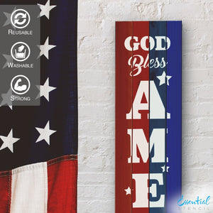Reusable Vertical God Bless America | Patriotic Sign Stencil, 5ft Vertical Patriotic front porch leaner sign | Independence Day Sign