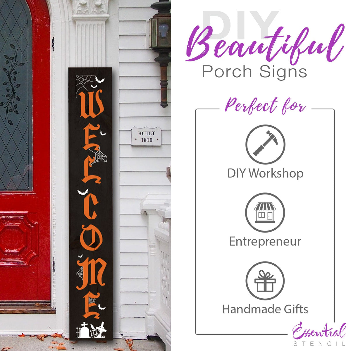 Vertical Halloween Welcome Sign-Halloween-Essential Stencil