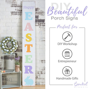 Reusable Vertical Happy Easter front porch leaner sign stencil for painting on wood | DIY Easter and spring Home Decor