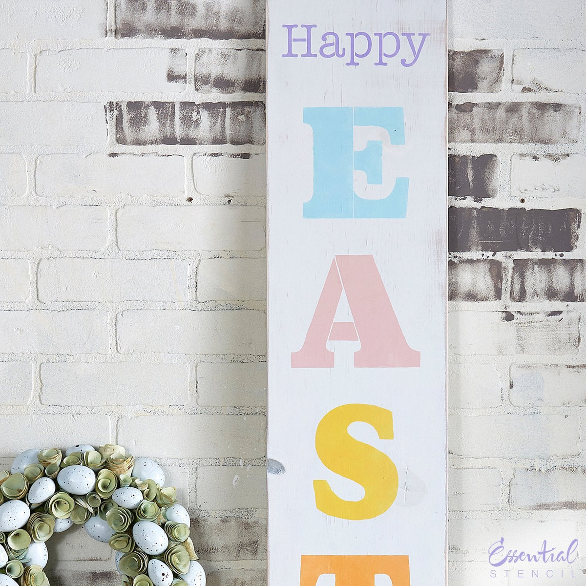 Reusable Vertical Happy Easter front porch leaner sign stencil for painting on wood | DIY Easter and spring Home Decor