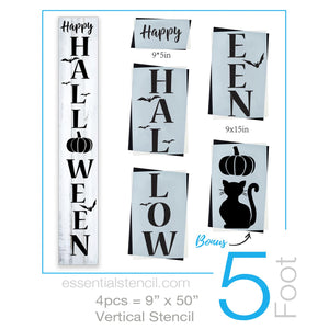 Reusable Vertical Happy Halloween Sign Stencil for painting wood porch signs, DIY 5ft vertical Fall front porch leaner sign