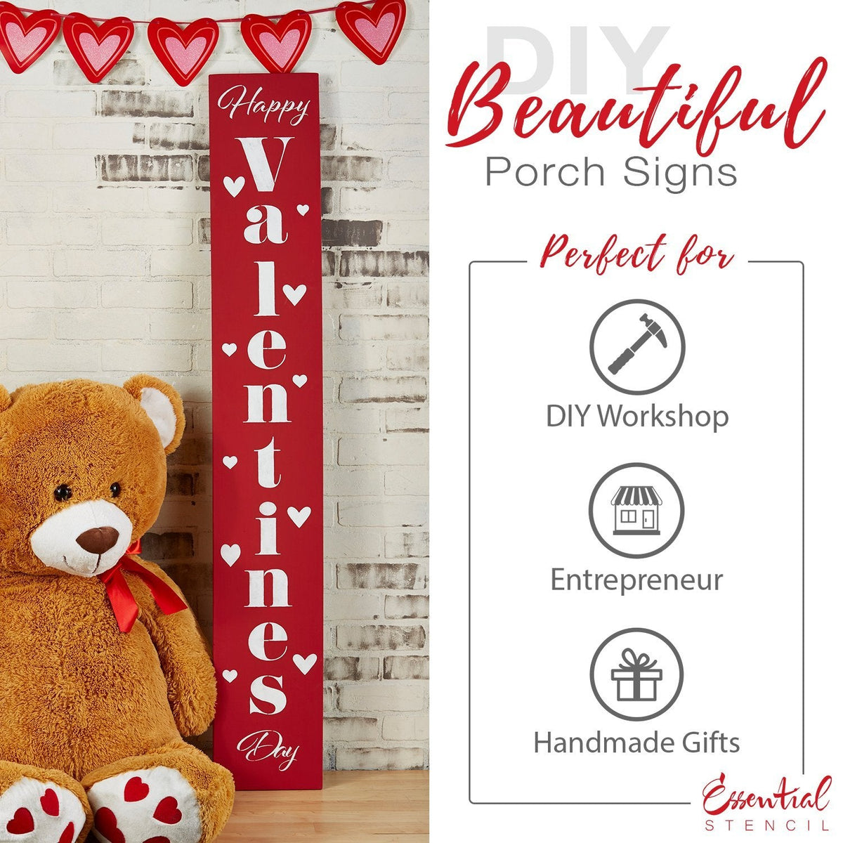 Reusable Vertical Happy Valentine's Day Front Porch Leaner Sign Stencil | DIY Valentines day decor