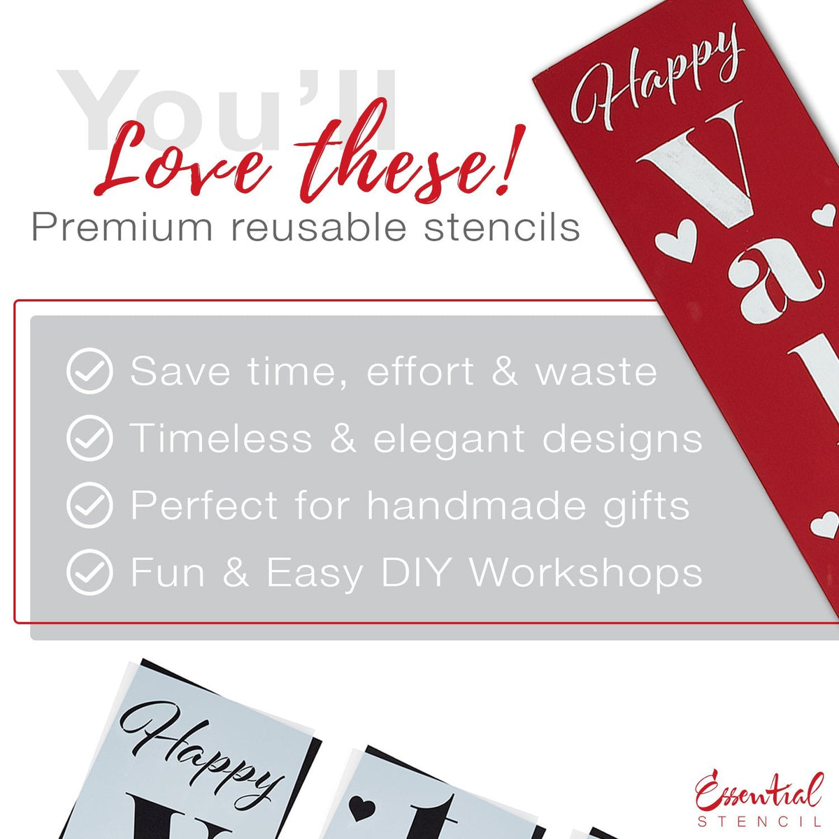 Reusable Vertical Happy Valentine's Day Front Porch Leaner Sign Stencil | DIY Valentines day decor