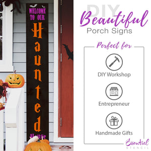 DIY reusable Vertical 5ft Halloween sign stencil, Welcome to our Haunted House Vertical 5 foot sign stencil, Welcome to our Haunted house 5 ft Porch Leaner