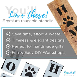 Reusable Vertical Home Sweet Home Sign Stencil for painting 5ft wood porch signs | Bonus Paw print stencil, 5ft Vertical Home Sweet Home front porch leaner sign