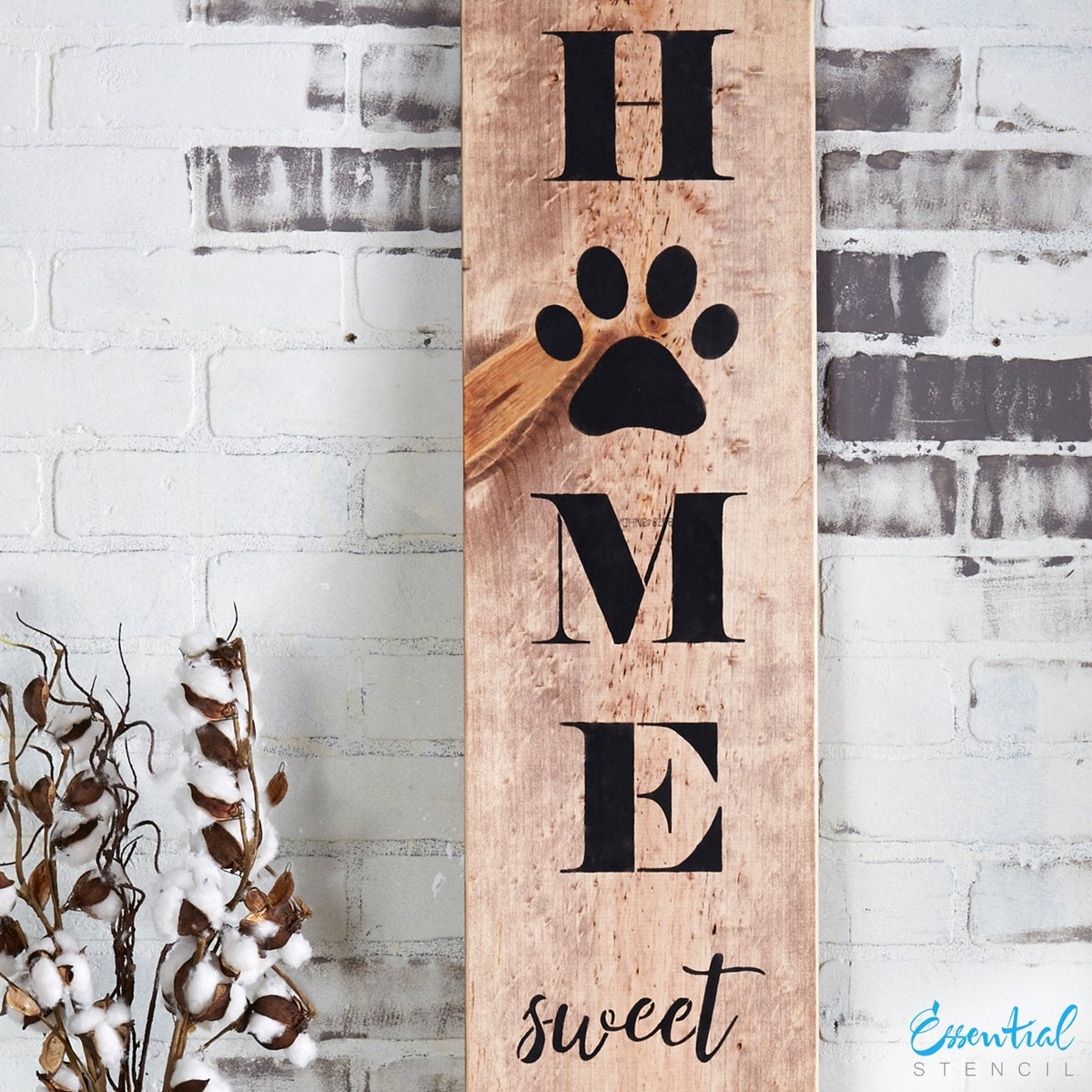 Reusable Vertical Home Sweet Home Sign Stencil for painting 5ft wood porch signs | Bonus Paw print stencil, 5ft Vertical Home Sweet Home front porch leaner sign