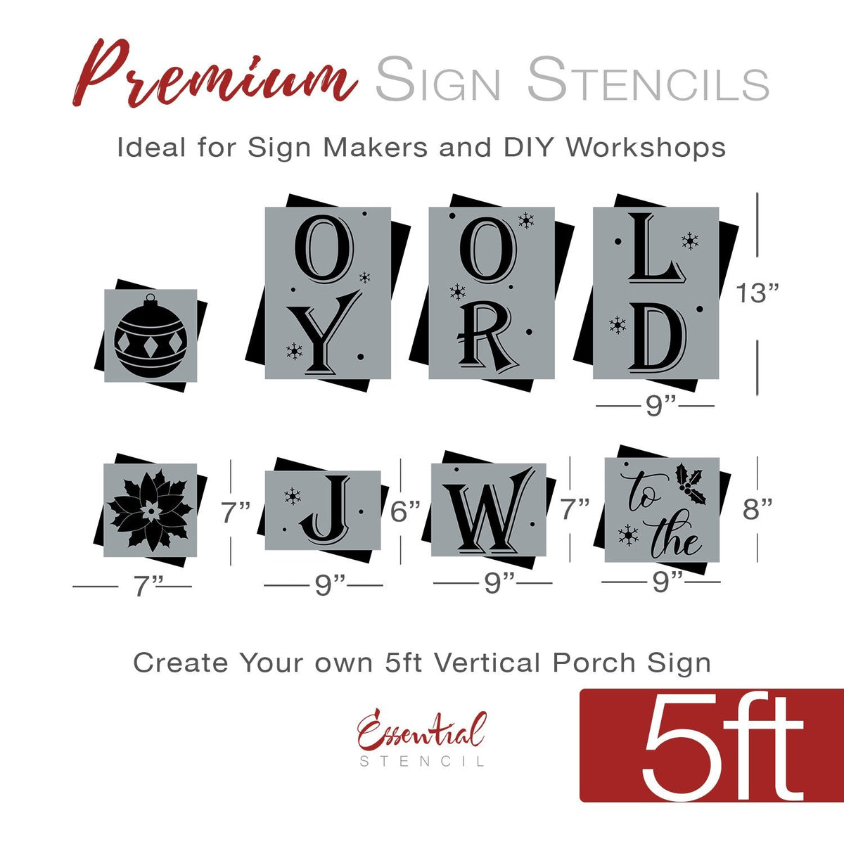 DIY reusable farmhouse Christmas template, reusable farmhouse Christmas sign stencil, Christmas stencils, diy Christmas home decor, Vertical Joy the the world 5ft porch sign stencil, Joy to the World porch leaner template