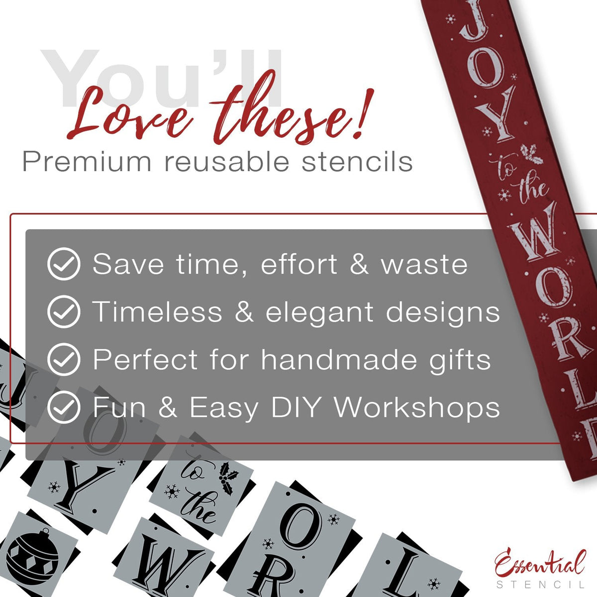 DIY reusable farmhouse Christmas template, reusable farmhouse Christmas sign stencil, Christmas stencils, diy Christmas home decor, Vertical Joy the the world 5ft porch sign stencil, Joy to the World porch leaner template