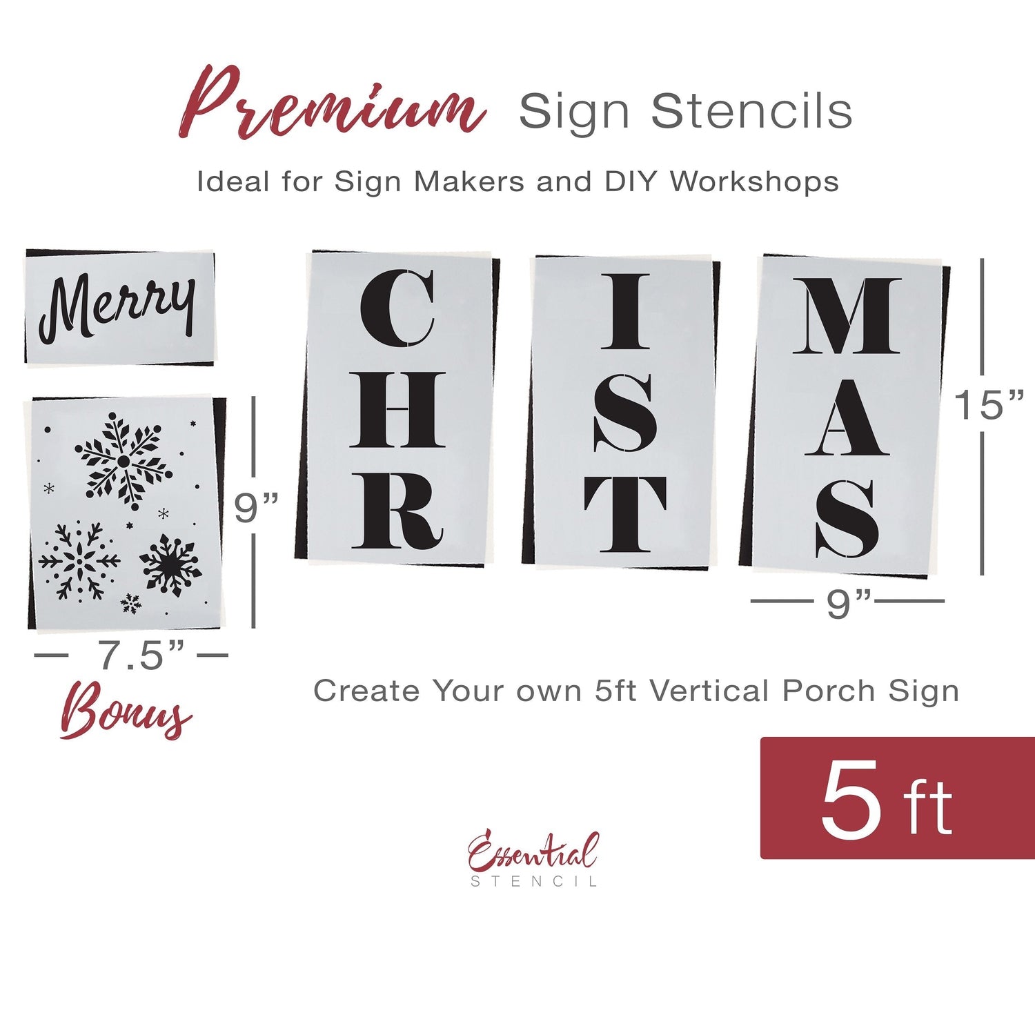 Large Christmas Stencils for Painting on Wood - 13 pcs Reusable