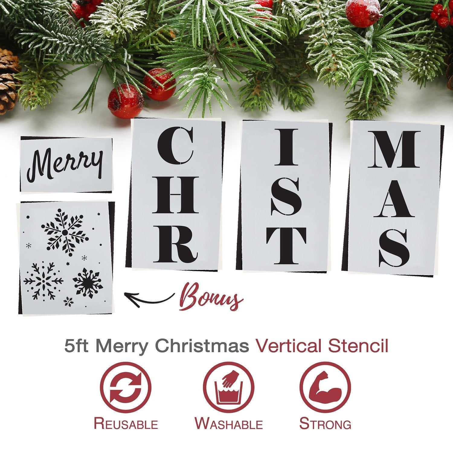 Large Christmas Stencils for Painting on Wood Reusable Merry