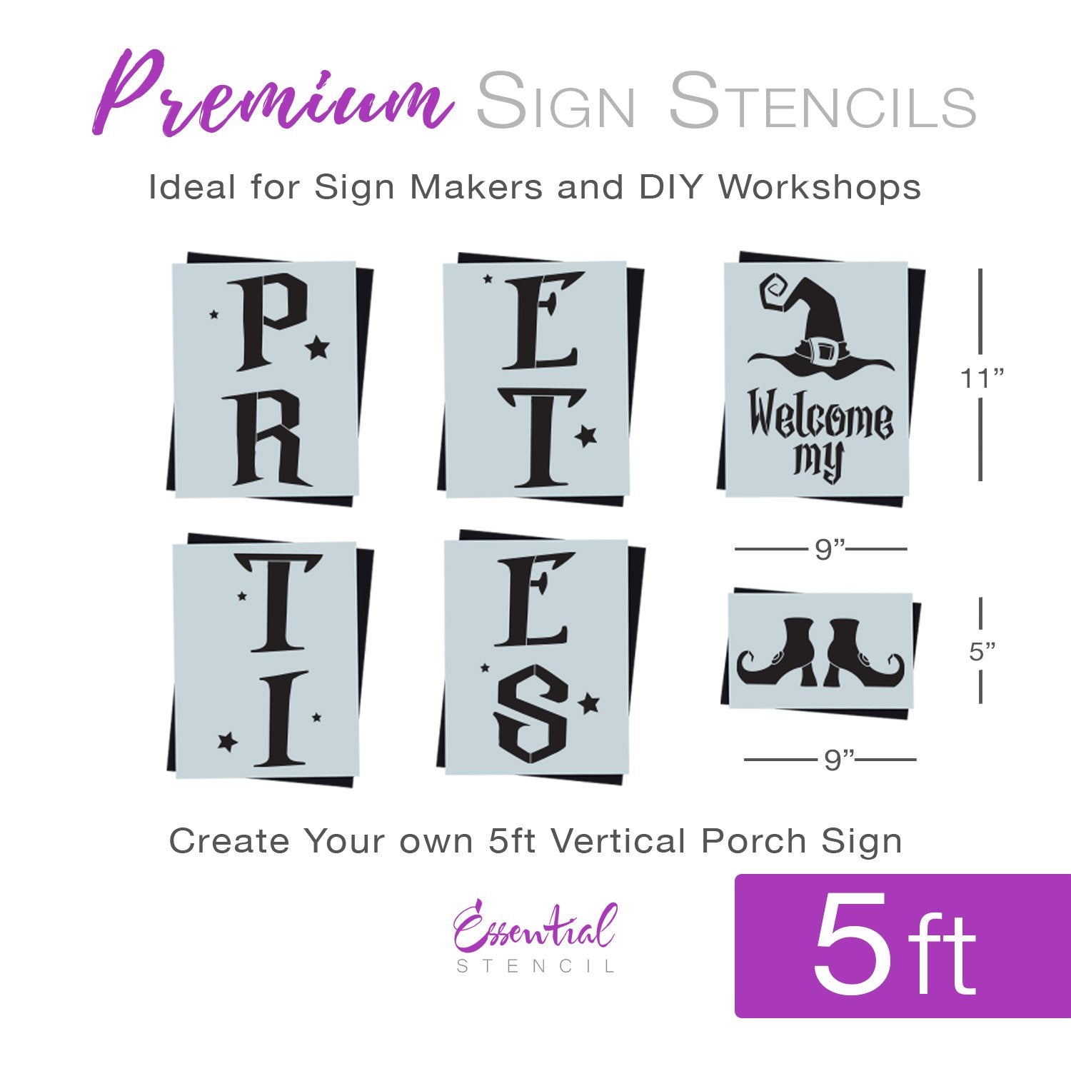 Welcome Stencils for Painting on Wood - 11 Pack Large Vertical Welcome Sign  Stencil Templates for Wood Signs, Reusable Letter Stencils for Home
