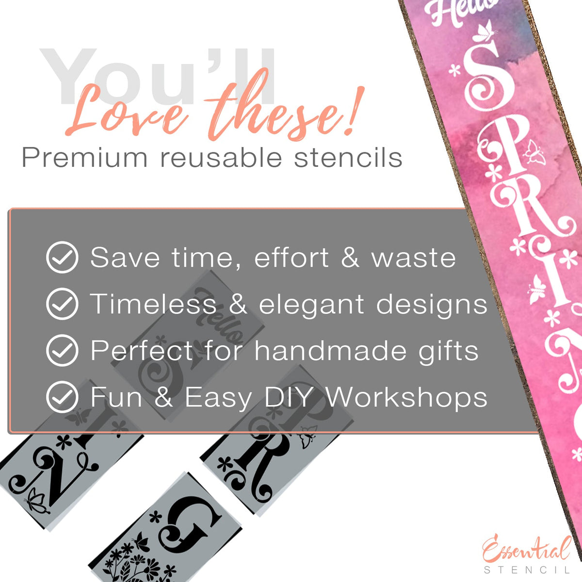 Vertical Ornate Hello Spring | 5ft Porch Sign-Spring-Essential Stencil